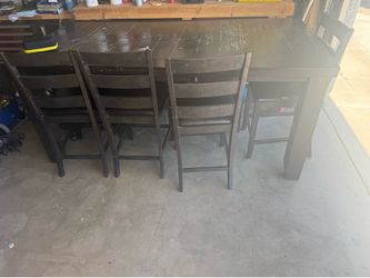 Dark Wood Dining Table Set with Chairs and Bench