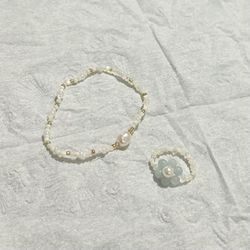 A Set Of Cute Beaded Bracelet & Ring - New