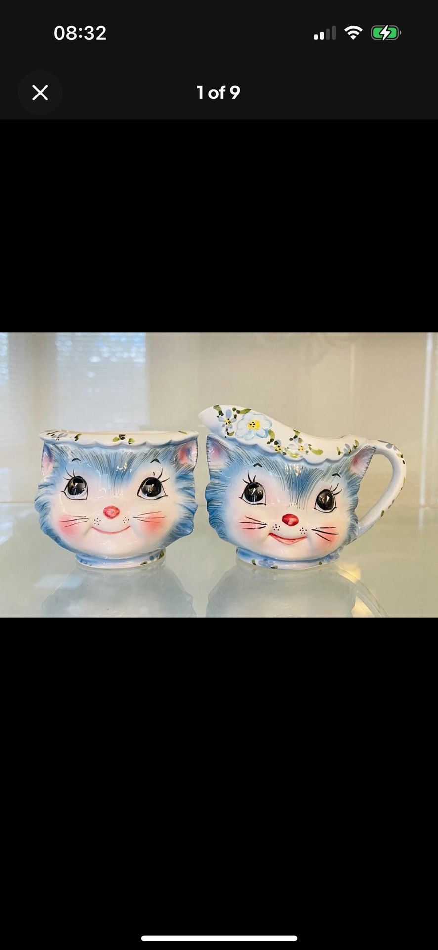 VTG Lefton Miss Priss Kitty Cat Anthropomorphic Sugar Bowl (no Lid)& Creamer Set