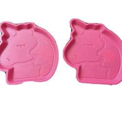New Plates Unicorn 2pk Your Zone Plastic Shaped Kids Pink Color Microwave Safe