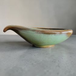 Vintage Frankoma Bowl #214 Art Pottery Distressed Green Brown Mid Century Modern