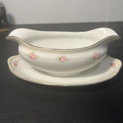 Noritake Antique 1921 To 1925 English Rose Mystery 84 Lorrain Gravy Boat Underplate