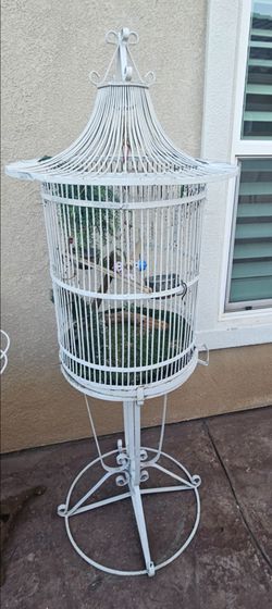 Large White Metal Bird Cage with Stand