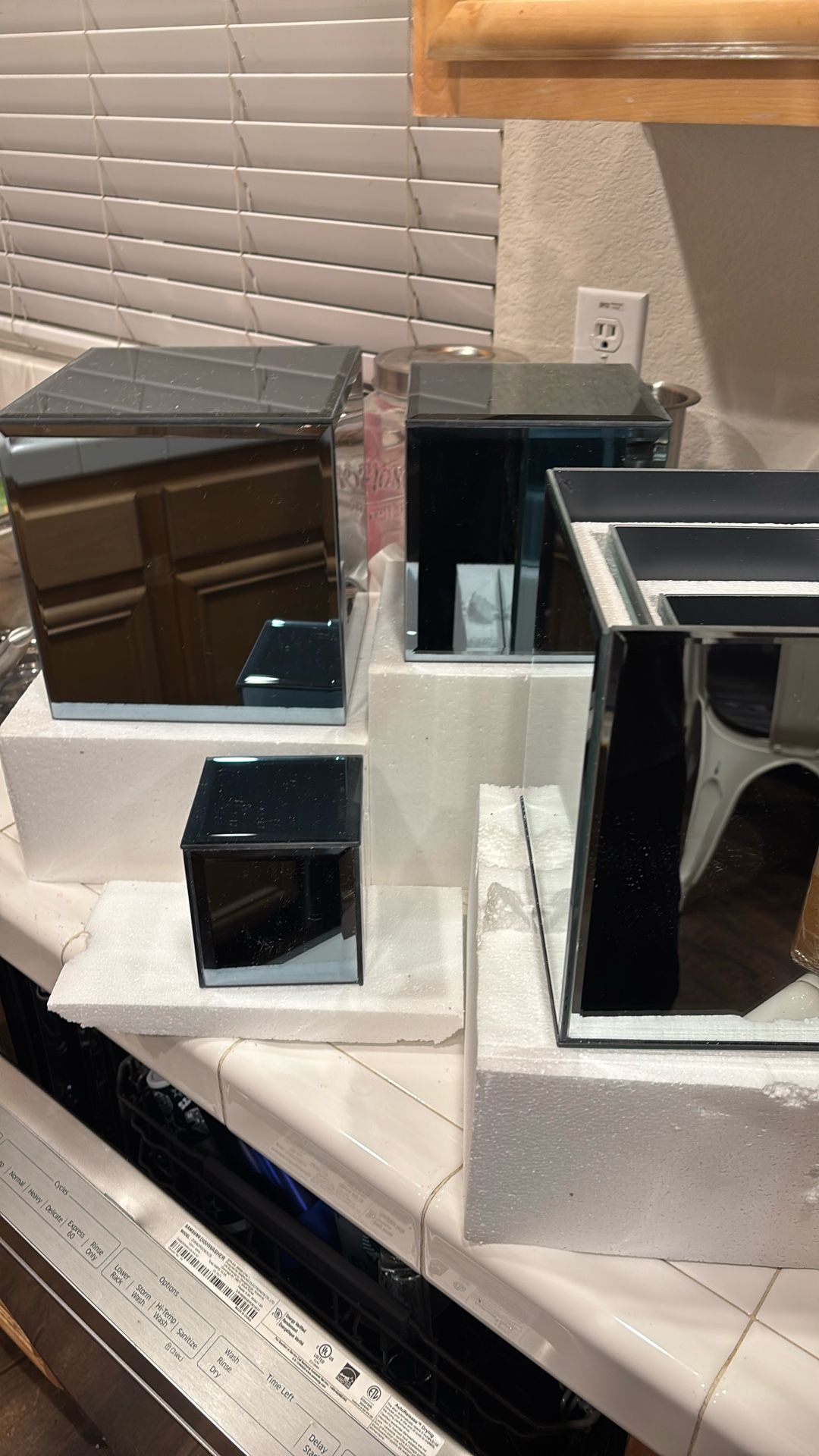Tripar 20615 Square Glass Mirror Risers, Smoke - Set of 3
