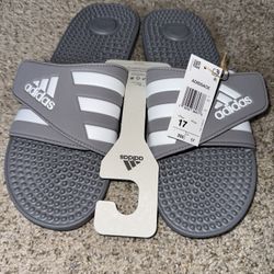 adidas Unisex Adissage Slides Sandal, Grey/White/Grey, 17 US Men