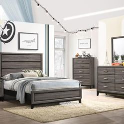 4 Pc Queen Bedroom Set Queen Bed Frame Dresser Mirror Nightstand