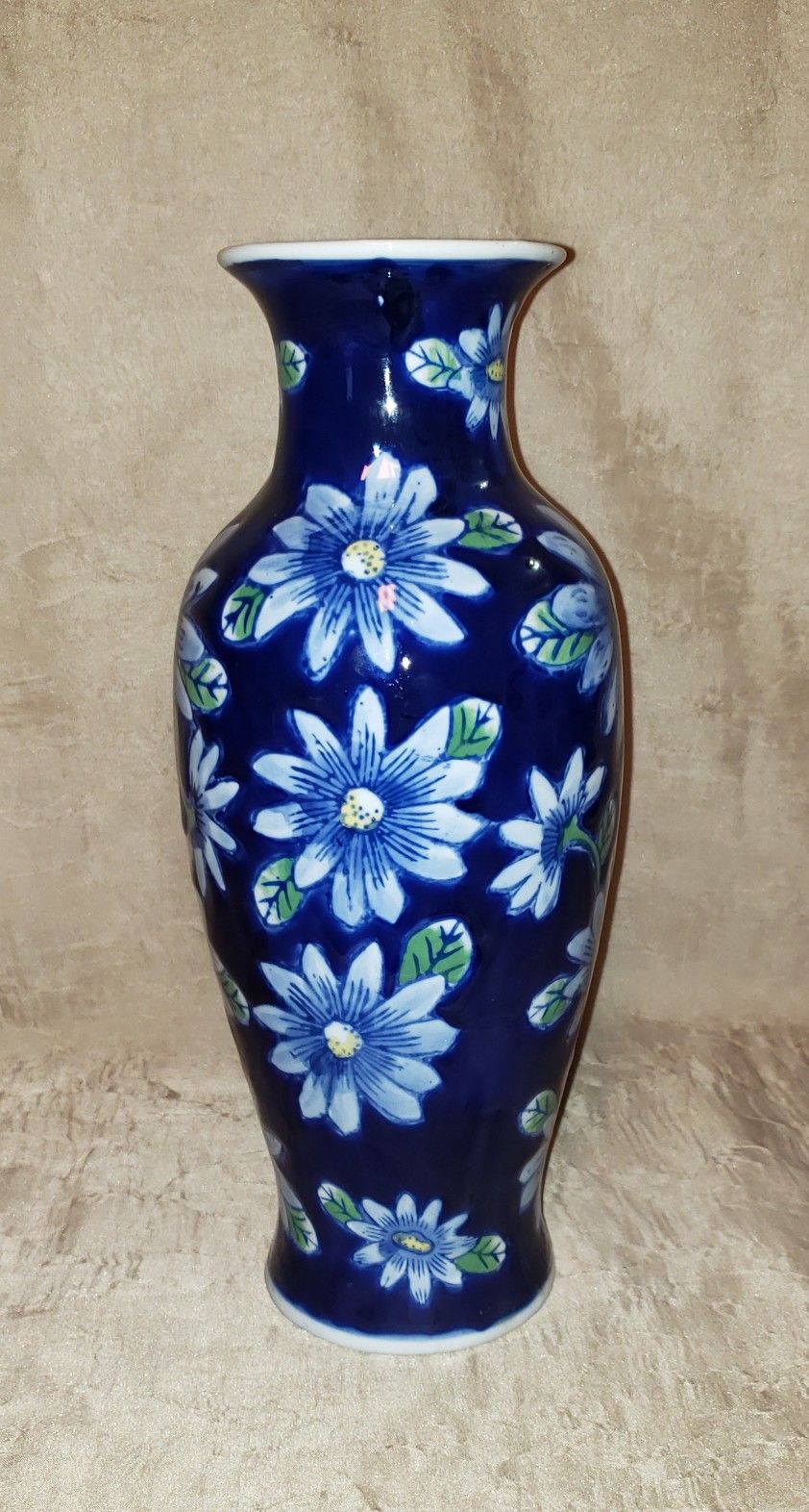 Tall Vase Blue With Blue Flowers