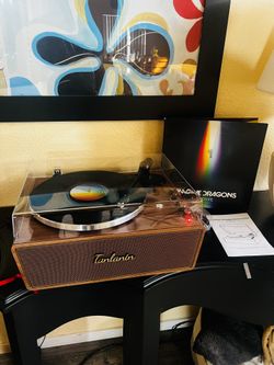 Turntable Record Player with Built-in 4 Speakers, AT-3600L Cartridge & Aluminum Platter, 2-Way Bluetooth in/Out, Vinyl to PC Recording, Pitch Control,