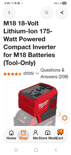 M18 18-Volt Lithium-Ion 175-Watt Powered Compact Inverter for M18 Batteries (Tool-Only)