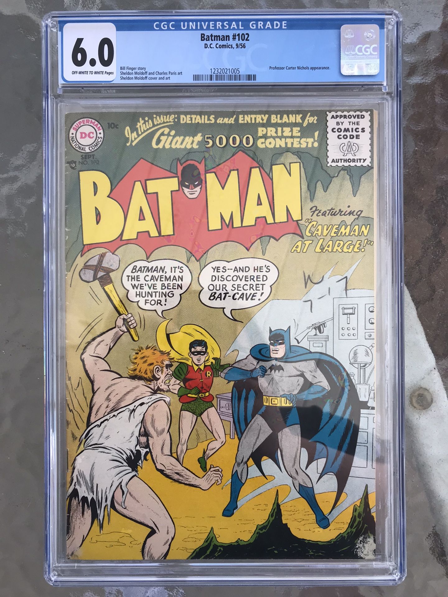 Batman #102 (1956) CGC 6.0 — O/w to white pages; Bill Finger caveman story