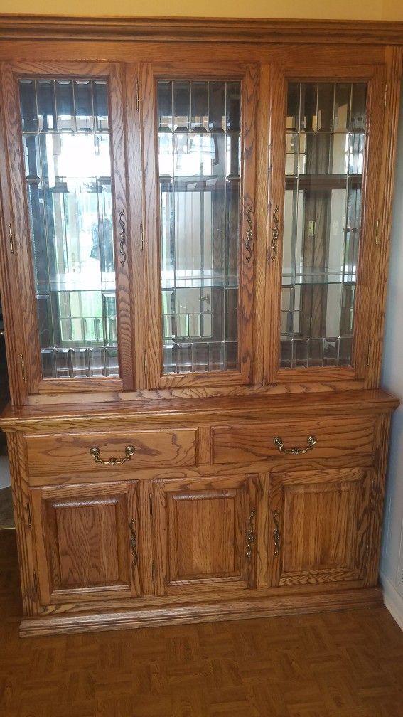 Beveled Glass Front Oak China Cabinet