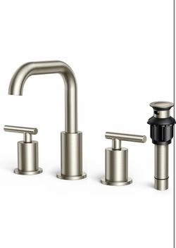 FORIOUS Grifo de baño extendido de níquel cepillado de 8 pulgadas para fregadero de 3 agujeros, 2 manijas Grifo de fregadero de baño giratorio de 360°