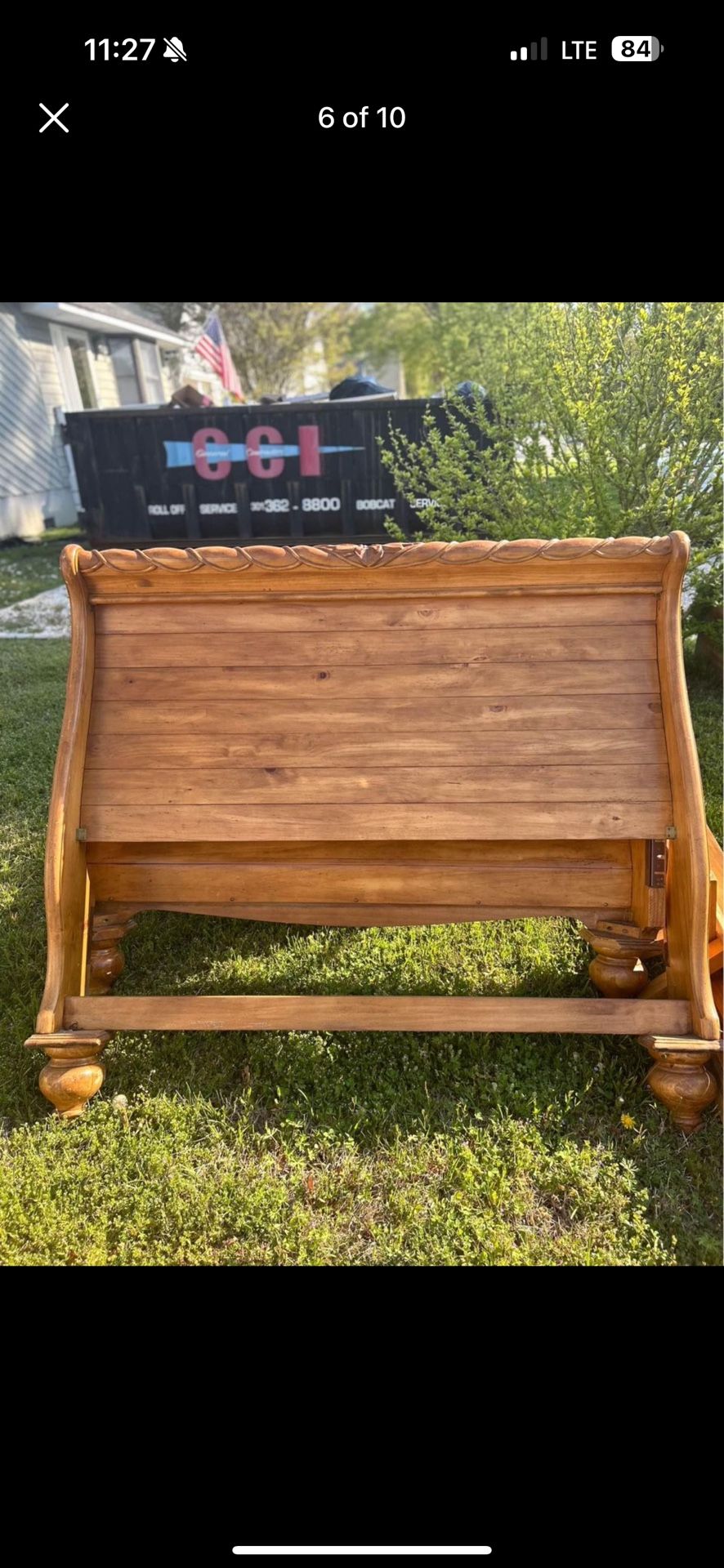 Hard Wood Queen Sleigh Bed And Night Stand