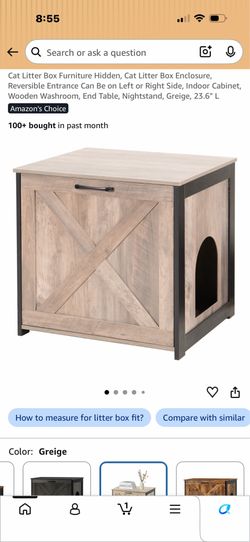 Cat Litter Box Furniture Hidden, Cat Litter Box Enclosure, Reversible Entrance Can Be on Left or Right Side, Indoor Cabinet, Wooden Washroom, End Tabl