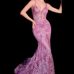 New With Tags Amethyst Glittery Mermaid Prom Dress & Formal Dress $215