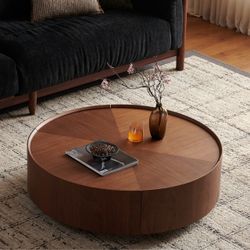 Modern Round Walnut Drum Coffee Table