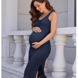 NEW with Tags! Maternity Bodycon Navy Sleeveless Side Slit Dress - Small