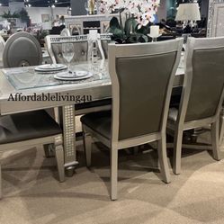 7 Pc Champagne Mirrored Dining Table Set Brand New In Box