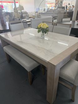 Marble Top Dining Table with Bench