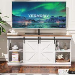 New TV Stand Sliding Barn Door Farmhouse, Storage Cabinet Table Living Room with Adjustable Shelves for TVs Up to 65" white  New in box T TS101WM 【Sli