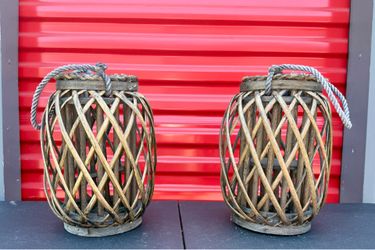 2 Rattan Lantern Candleholder Candle Rustic Nautical Beach Wedding Home Decor
