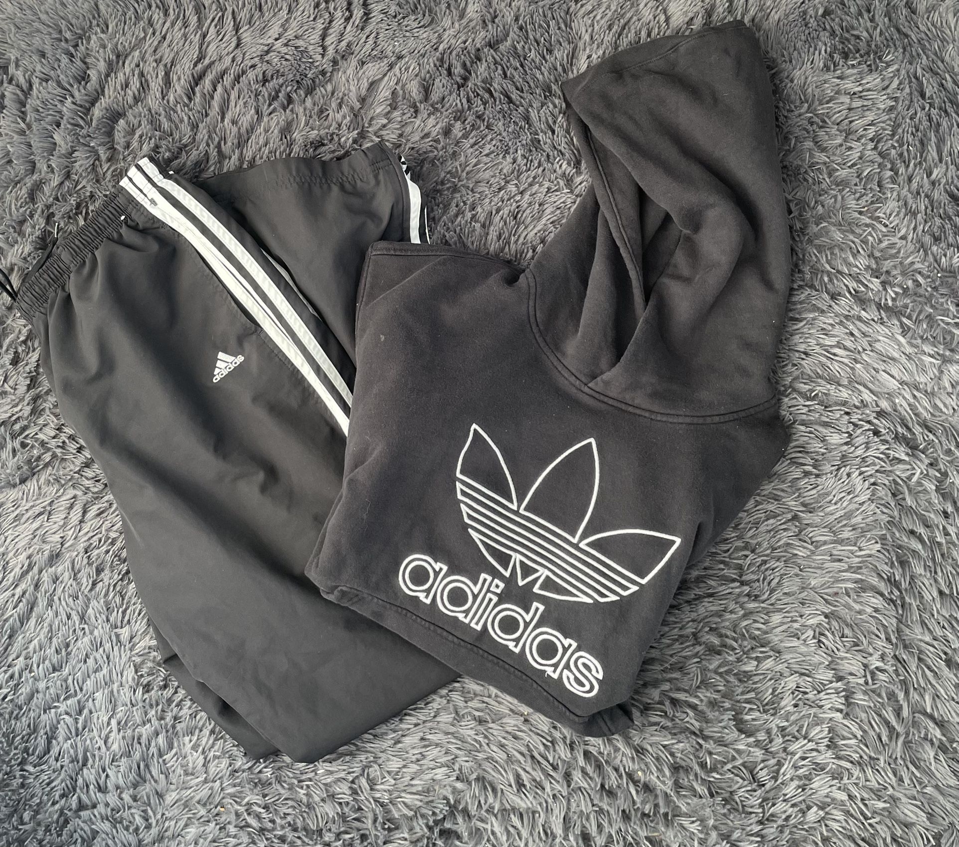 Adidas tracksuit black white hoodie trackpants zip | Both men large