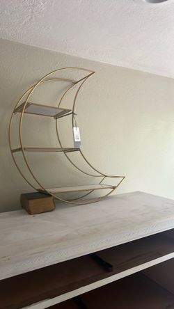 Gold Crescent Moon Decorative Wall Shelf