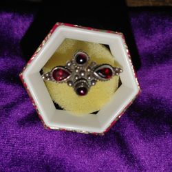 Red Stone Set In Silver Ring. 
