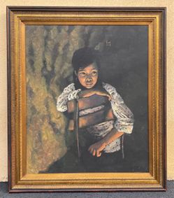 Vintage ORIGINAL Large Oil Painting MID-CENTURY PORTRAIT