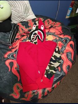 ABathing Ape Red And Camo Hoodie Size m