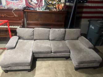 Gray Fabric Double Chaise Sectional Sofa