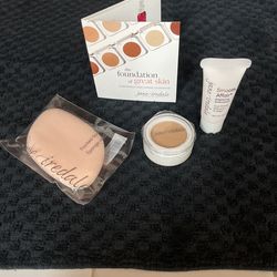 Jane Iredale Smooth Affair face Primer, Flocked Sponge And Latte Pure Pressed Base Mineral Foundation
