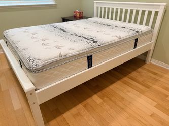 White Wood Bed Frame with Bamboo Pocketed Coil  Mattress