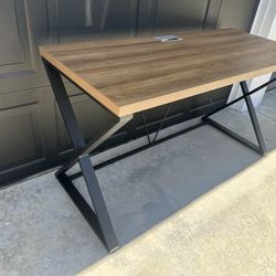 DYH Computer Desk, Rustic Wood and Metal X  Desk, Wood Table for Home Office, 55 inch