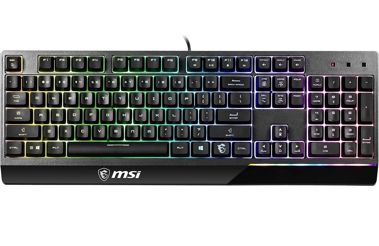 MSI Vigor GK30 RGB Gaming Keyboard, 6-Zone RGB Lighting, Water Repellent & Splash-Proof, Mechanical-Like Plunger Switches, Black