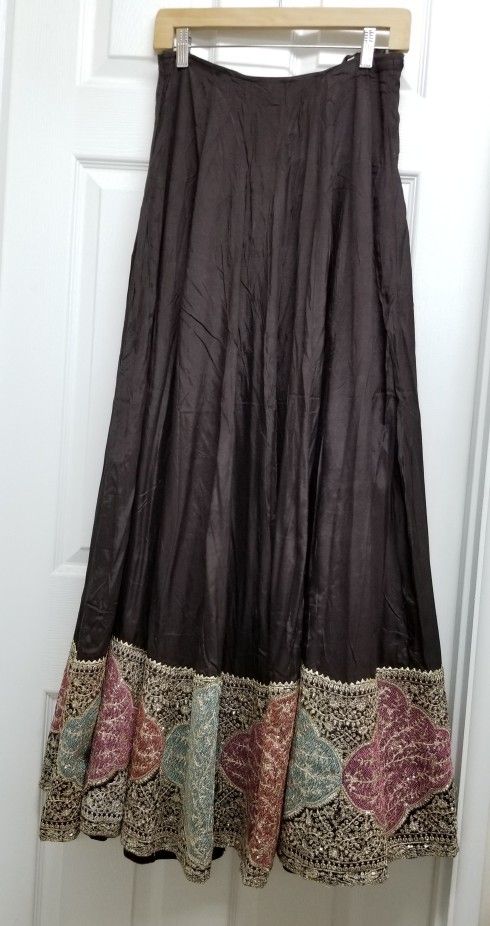 Brown Sequin Hem Boho Skirt S