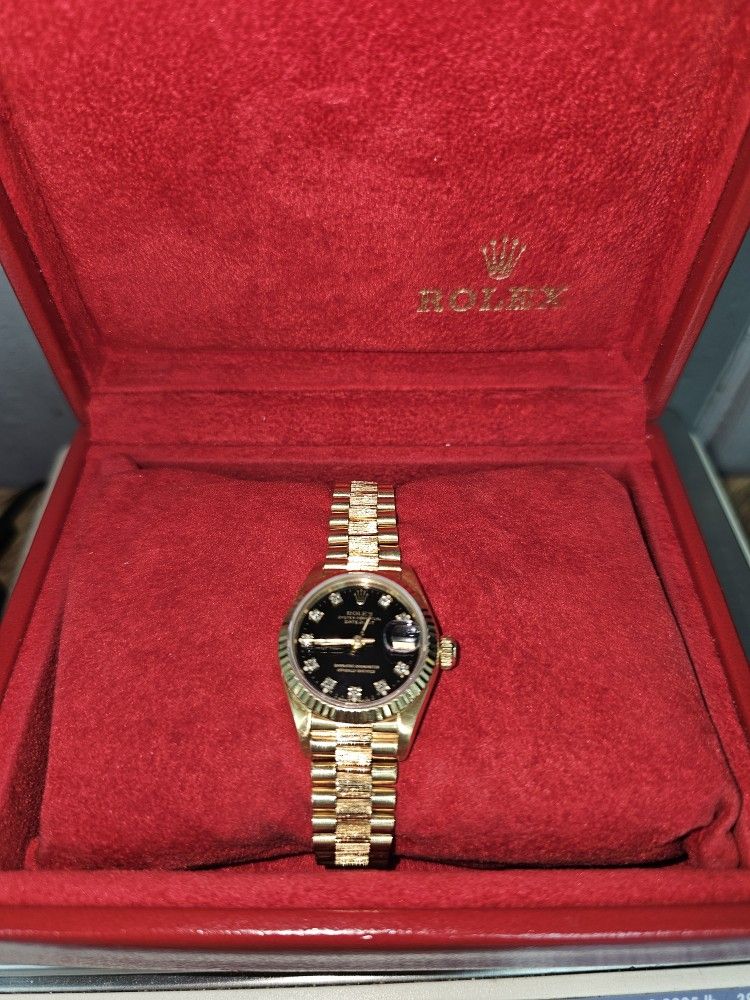 1987 Rolex Ladies Datejust 69278 18k Gold President Automatic Watch Diamond Dial