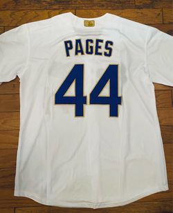 White gold blue Pages championships jersey