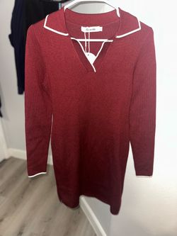 Caracilia Burgundy Ribbed Knit Sweater Dress