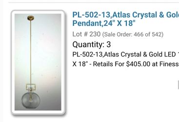 Finesse decore Atlas Crystal & Gold LED Pendant Light 24x18