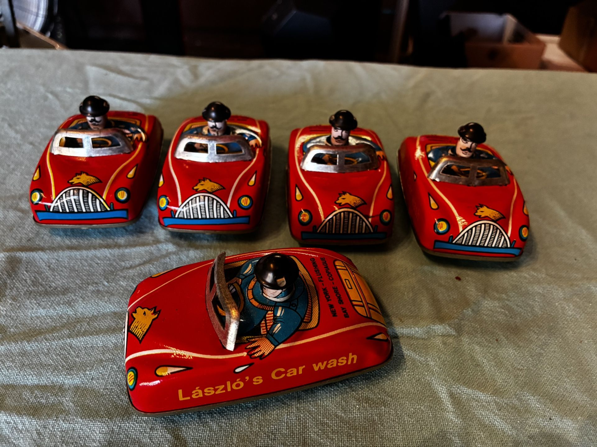 TIN WIND-UP PUSH-DOWN AD CAR 1950'S VERY RARE  MINT/NM  VINTAGE **LOT OF 5**