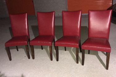 4 Matching Red Pleather Plastic Upholstered Chairs