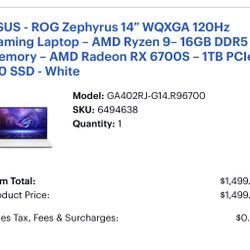 ASUS - ROG Zephyrus 14” WQXGA 120Hz Gaming Laptop – AMD Ryzen 9– 16GB DDR5 Memory – AMD Radeon RX 6700S – 1TB PCIe 4.0 SSD - White