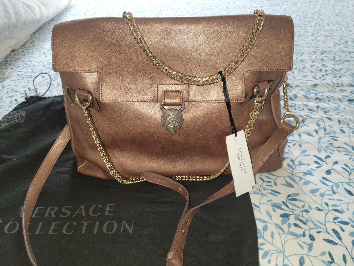 Brand New Original Versace Collection Handbag In Bronze Color