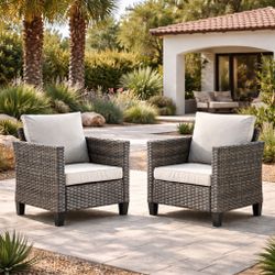 New Heavy Duty Stationary Set of 2-Piece Wicker Outdoor Patio Lounge Chair with Beige Cushions New in box GRS600L-2-F * * Weather resistant: UV prot