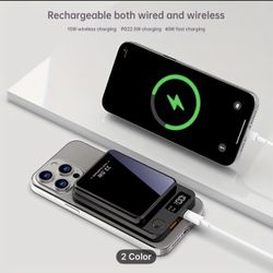 Magnetic Wireless Charging Power Bank, 10000mAh Battery 15W Fast Wireless Charging 22.5W PD Fast Charging Power Bank, 2 Outputs And Dual Input Externa