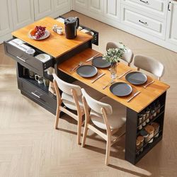 76" Kitchen Islands with Extendable Dining Table, 2-4 Island Table with Double-S