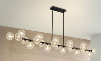 Matte Black Sputnik Chandelier  22 Lights Clear Multi Directional Stripes Shades, Dimmable.