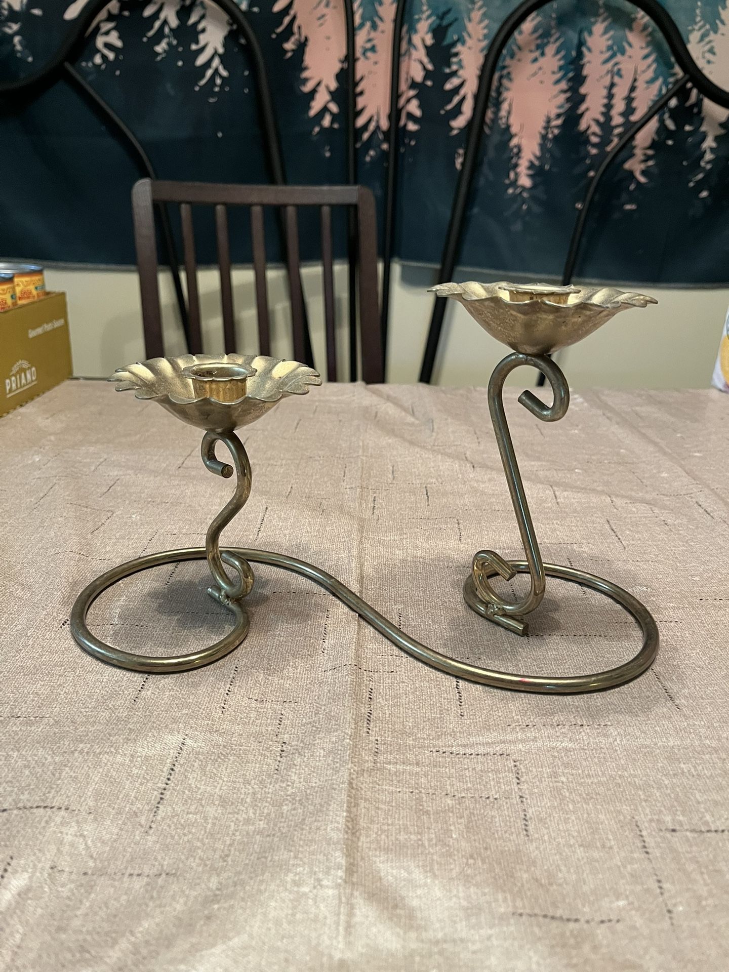Vintage Brass Flower Candlestick Holder