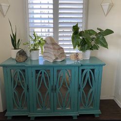 Teal Finish Console Media Credenza Storage 
